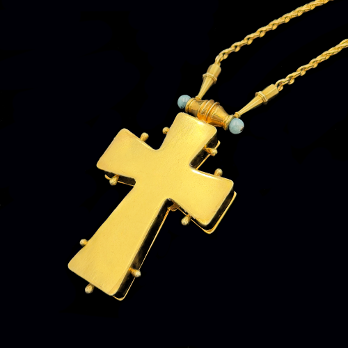 2.10.0557нп-25/64п Крест наперсный из серебра 925 пробы в позолоте фото 5