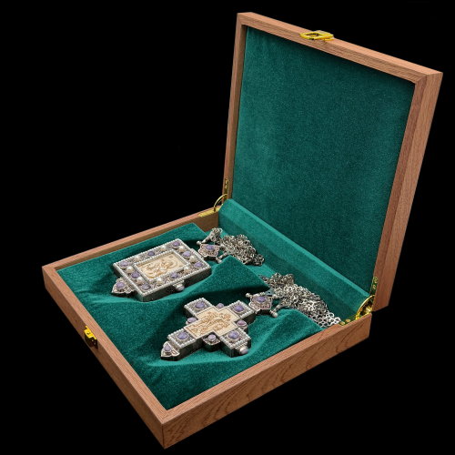 2.7.2076нргэ-14/132р-К Архиерейский наперсный комплект серебряный с образами из бивня мамонта фото 3