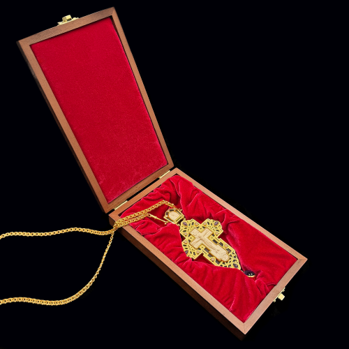 2.10.0450нпд-14/64п Крест наперсный из серебра со вставкой из дерева фото 2