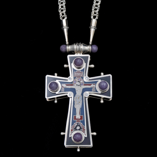 2.10.0557н-25/64 Крест наперсный серебряный в византийском стиле