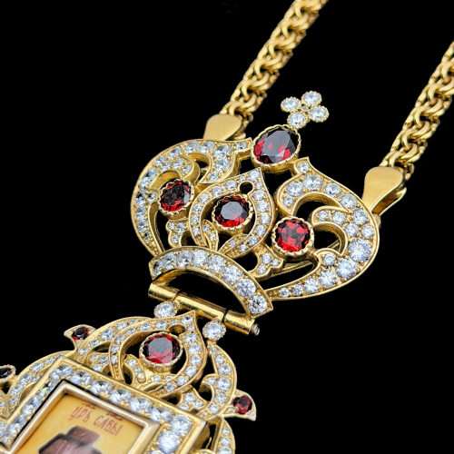 2.10.0614нп-1/1п Крест наперсный из серебра 925 пробы в позолоте фото 5