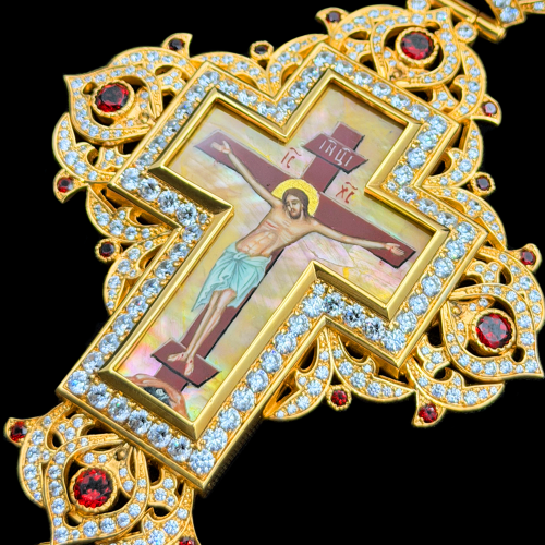 2.10.0614нп-16/1п Крест наперсный из серебра 925 пробы в позолоте фото 4