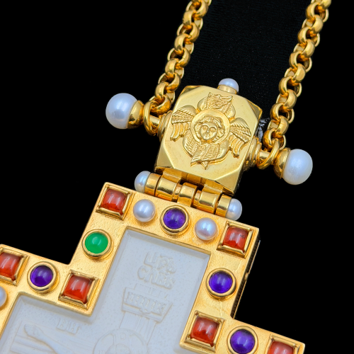 2.10.0533нп-14/112п Крест наперсный из серебра 925 пробы в позолоте фото 3