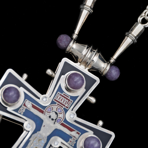 2.10.0557н-25/64 Крест наперсный серебряный в византийском стиле фото 3