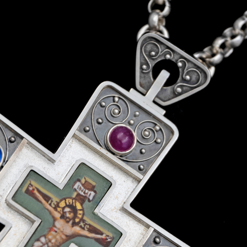 2.10.0607нр-26/112 Крест наперсный из серебра 925 пробы с натуральными камнями фото 4