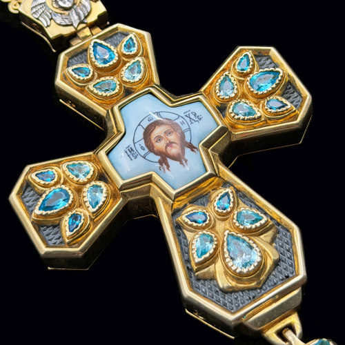 2.10.0427пр-1/41п Крест наперсный из серебра 925 пробы в позолоте фото 5