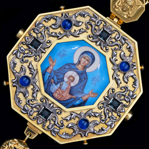 2.7.1593нп-1/104п Панагия из серебра 925 пробы с натуральными камнями в позолоте фото 4