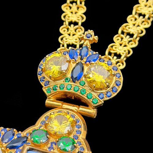 2.10.0537п-1/24п Крест наперсный из серебра 925 пробы в позолоте фото 3