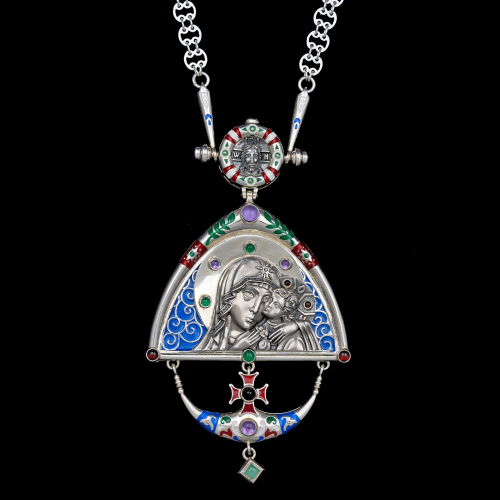 2.7.2270нрэ/148  Панагия серебряная с литьевым образом Богоматери фото 2