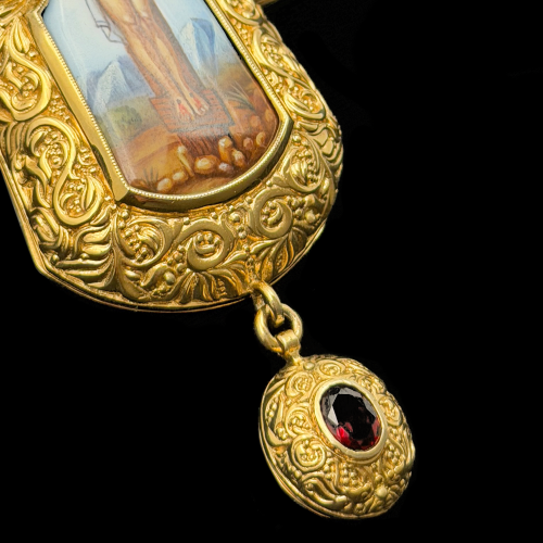 2.10.0215нп-1/73п Крест наперсный из серебра 925 пробы в позолоте фото 3