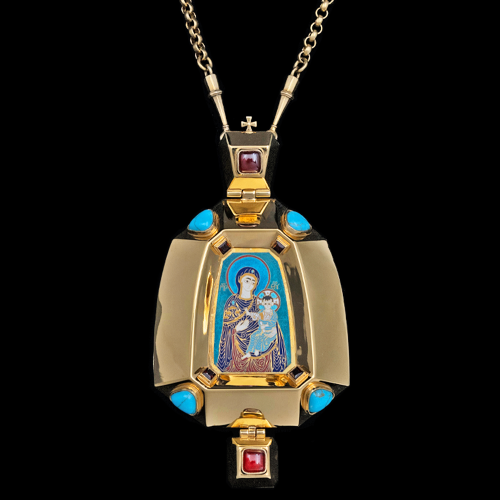 2.7.1555нп-25/112п Панагия из серебра 925 пробы в позолоте с эмалью