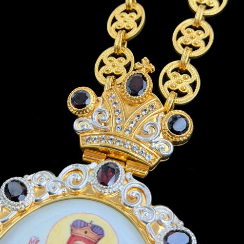 2.7.1242нф-1/98п Панагия серебряная 925 пробы с натуральными камнями фото 2