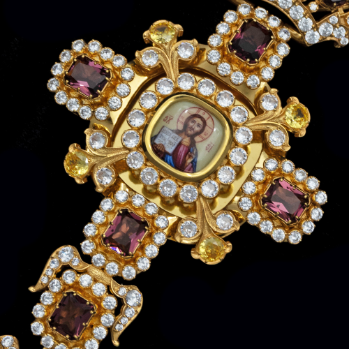 2.10.0633п-1/141п Крест наперсный из серебра 925 пробы в позолоте фото 4