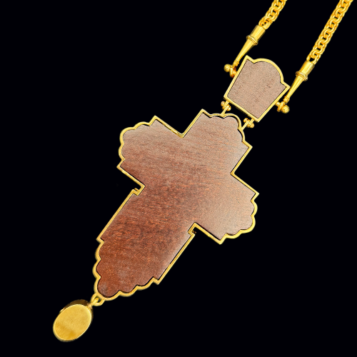 2.10.0450нпд-14/64п Крест наперсный из серебра со вставкой из дерева фото 3