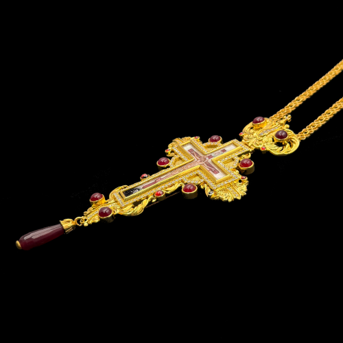 2.10.0651нп-1/41п Крест наперсный из серебра 925 пробы в позолоте фото 6