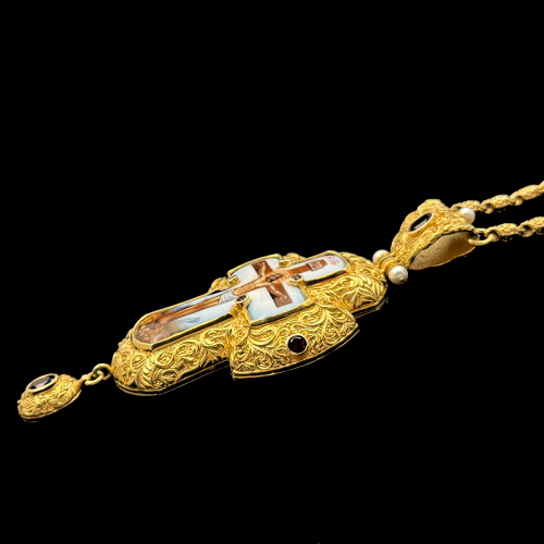 2.10.0215нп-1/73п Крест наперсный из серебра 925 пробы в позолоте фото 6