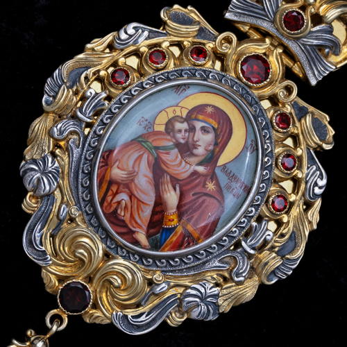 2.152.0005нпр-1/100пр Панагия серебряная 925 пробы с натуральными камнями фото 4