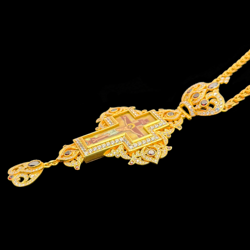 2.10.0614нп-16/1п Крест наперсный из серебра 925 пробы в позолоте фото 6