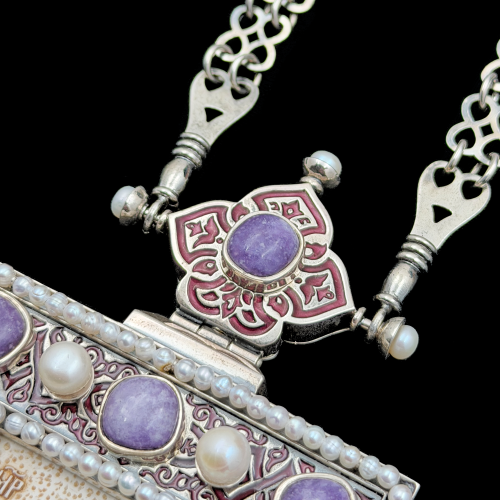 2.7.2076нргэ-14/132р Панагия из серебра 925 пробы в позолоте с иконой из бивня мамонта фото 4