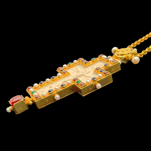 2.10.0533нп-14/112п Крест наперсный из серебра 925 пробы в позолоте фото 2