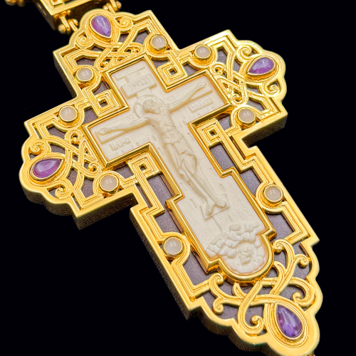 2.10.0450нпд-14/64п Крест наперсный из серебра со вставкой из дерева фото 4