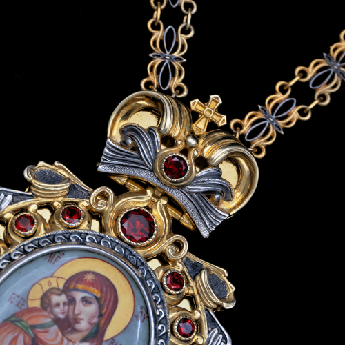 2.152.0005нпр-1/100пр Панагия серебряная 925 пробы с натуральными камнями фото 3