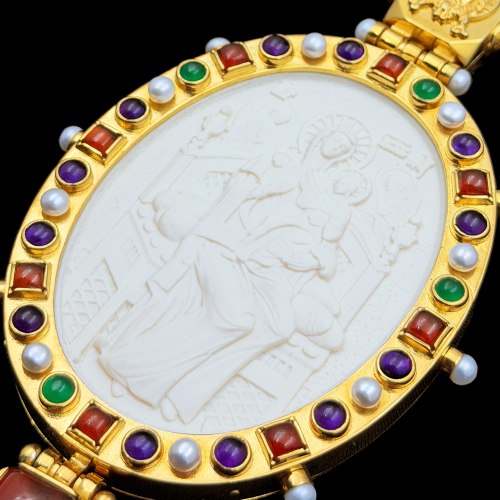 2.7.2204нп-14/112п Панагия из серебра 925 пробы в позолоте фото 4