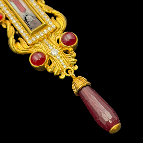 2.10.0651нп-1/41п Крест наперсный из серебра 925 пробы в позолоте фото 3