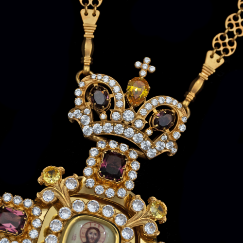 2.10.0633п-1/141п Крест наперсный из серебра 925 пробы в позолоте фото 5