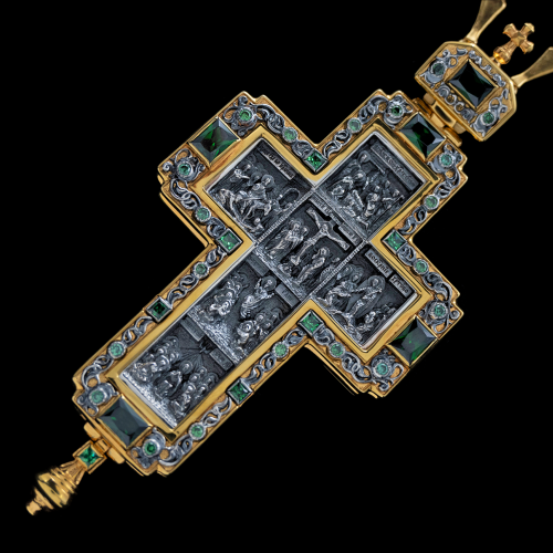 2.10.0177пр/52п Крест наперсный из серебра 925 пробы в позолоте фото 3