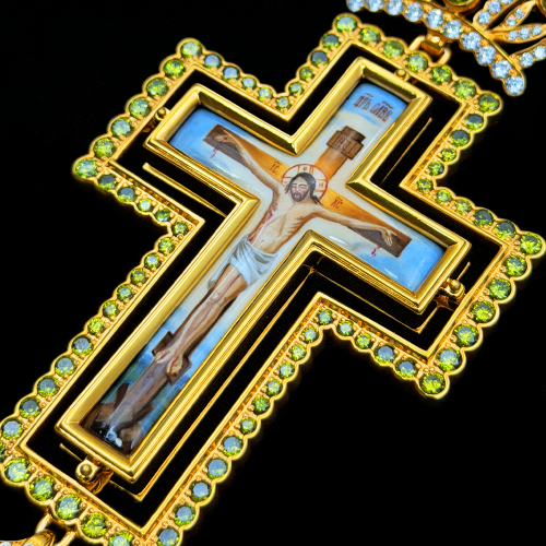 2.10.0669п-1/93п Крест наперсный из серебра 925 пробы в позолоте фото 4