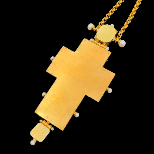 2.10.0533нп-14/112п Крест наперсный из серебра 925 пробы в позолоте фото 6