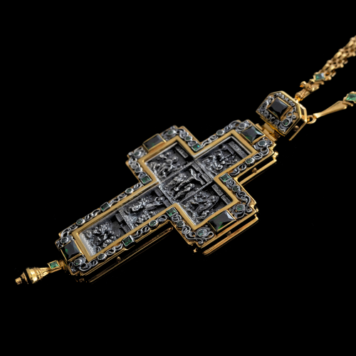 2.10.0177пр/52п Крест наперсный из серебра 925 пробы в позолоте фото 2