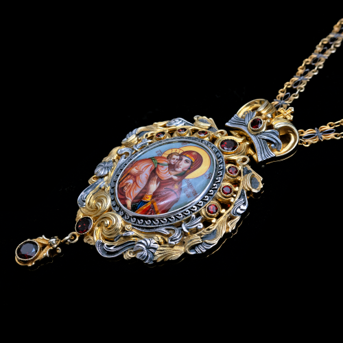 2.152.0005нпр-1/100пр Панагия серебряная 925 пробы с натуральными камнями фото 2