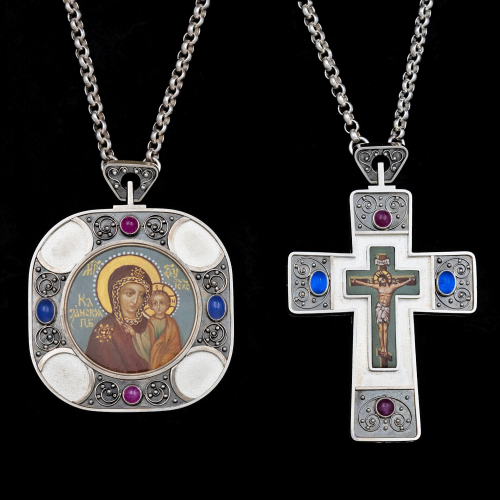 2.7.2258нр-26/112-К Архиерейский наперсный комплект серебряный 925 пробы с натуральными камнями