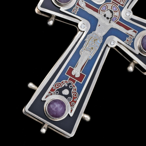 2.10.0557н-25/64 Крест наперсный серебряный в византийском стиле фото 4