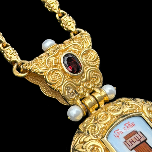 2.10.0215нп-1/73п Крест наперсный из серебра 925 пробы в позолоте фото 5