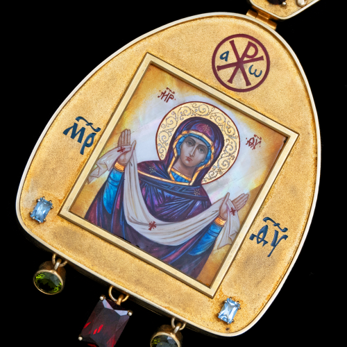 2.7.2296нп-15/112п Панагия из серебра 925 пробы в позолоте фото 5