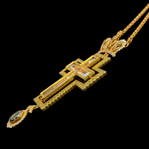 2.10.0669п-1/93п Крест наперсный из серебра 925 пробы в позолоте фото 6