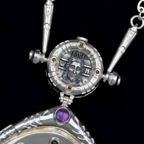 2.7.2270нр/148  Панагия серебряная 925 пробы с патинированием фото 3