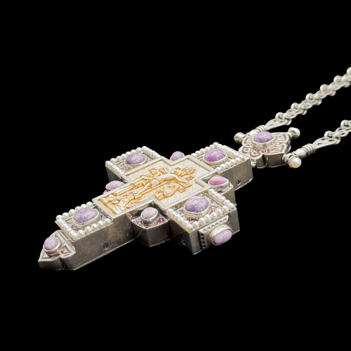 2.10.0504нргэ-14/132р Крест наперсный серебряный с Распятием из бивня мамонта фото 2