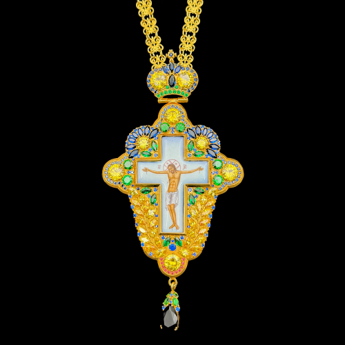 2.10.0537п-1/24п Крест наперсный из серебра 925 пробы в позолоте