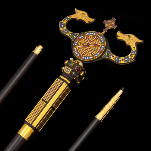 2.7.2771лнпэ Жезл архиерейский с натуральными камнями в позолоте