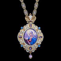 2.7.1137нп-1/97нп Панагия серебряная 925 пробы с фрагментарной позолотой и натуральными камнями