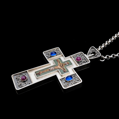 2.10.0607нр-26/112 Крест наперсный из серебра 925 пробы с натуральными камнями фото 2