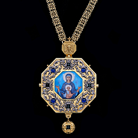 2.7.1593нп-1/104п Панагия из серебра 925 пробы с натуральными камнями в позолоте