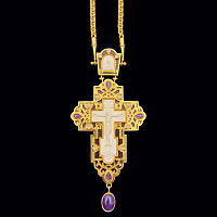 2.10.0450нпд-14/64п Крест наперсный из серебра со вставкой из дерева