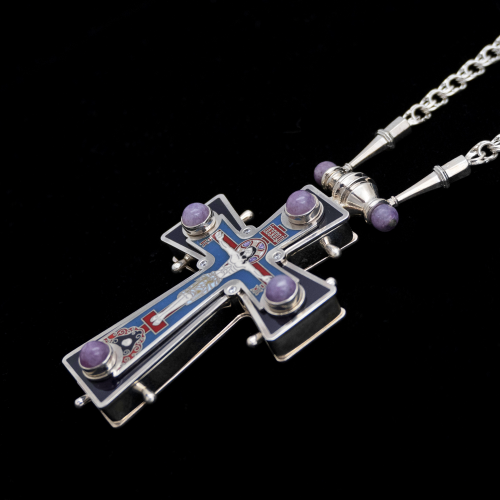 2.10.0557н-25/64 Крест наперсный серебряный в византийском стиле фото 2