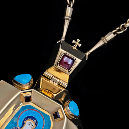 2.7.1555нп-25/112п Панагия из серебра 925 пробы в позолоте с эмалью фото 6