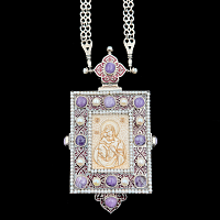 2.7.2076нргэ-14/132р Панагия из серебра 925 пробы в позолоте с иконой из бивня мамонта